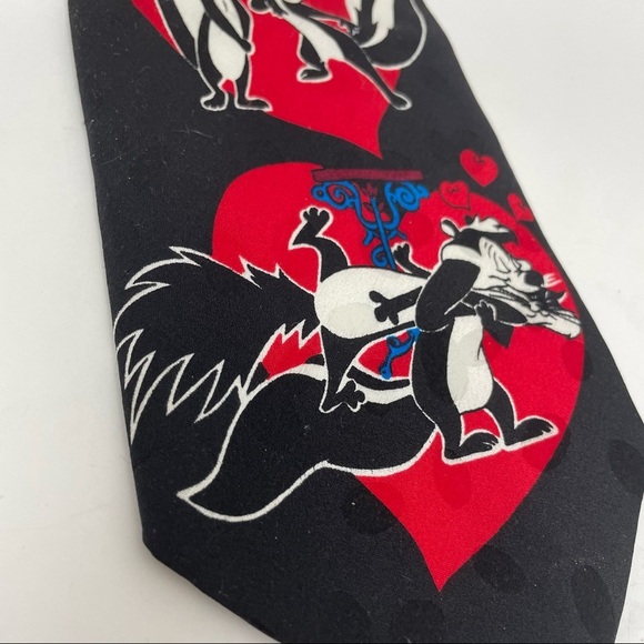 Pepé Le Pew Tie Looney Tunes Mania 90s Vintage Mens 100% Silk Valentine’s - Picture 6 of 8